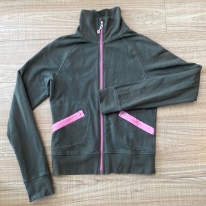 Vintage Lululemon Zip-Up Sweater in Army Green with Pink Detail. Size 8.
